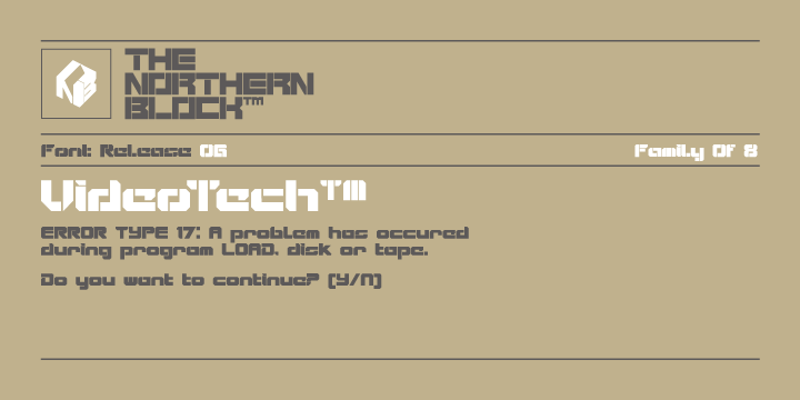 A heavyweight typeface that draws inspiration from loading computer games onto the Commodore 64.