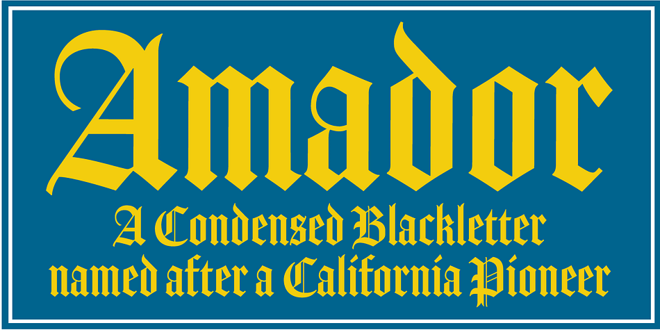 Amador is a blackletter font designed in the spirit of the Arts and Crafts movement.