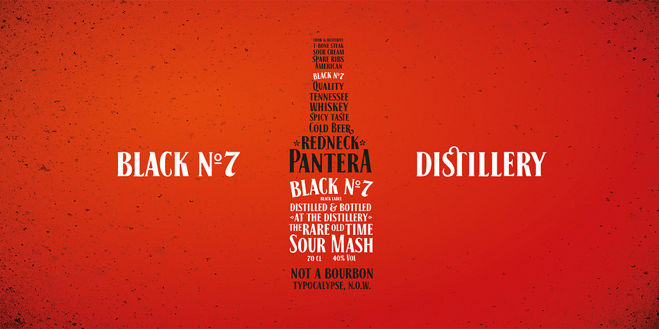 Inspired by the famous Tennessee whiskey logo from 1866, the Black No.7 has over 400 glyphs including ligatures, alternates and special characters.