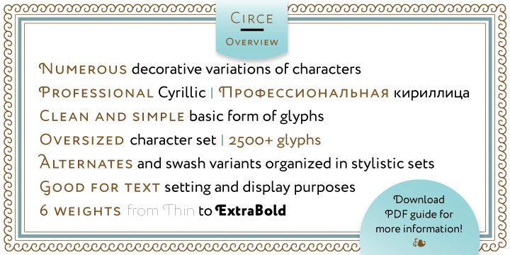 Circe is a geometric sans-serif with some humanist features in 6 weights from Thin to Extra Bold.