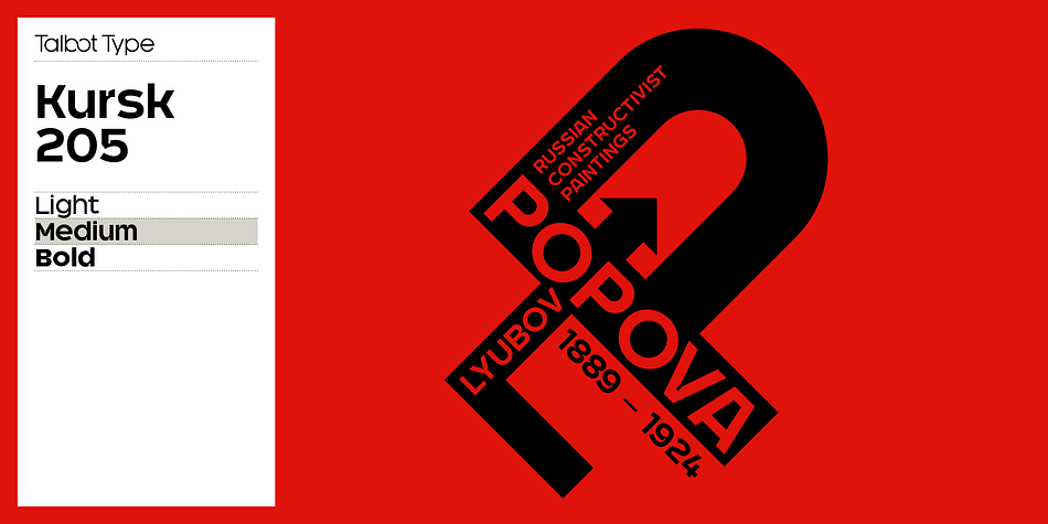 Emphasizing the popular Kursk 205 font family.