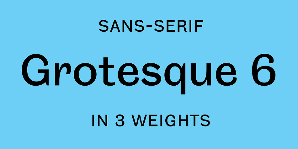 Grotesque 6 is a free revival of a typeface published in 1880 by Stephenson Blake, a British type foundry from Sheffield.