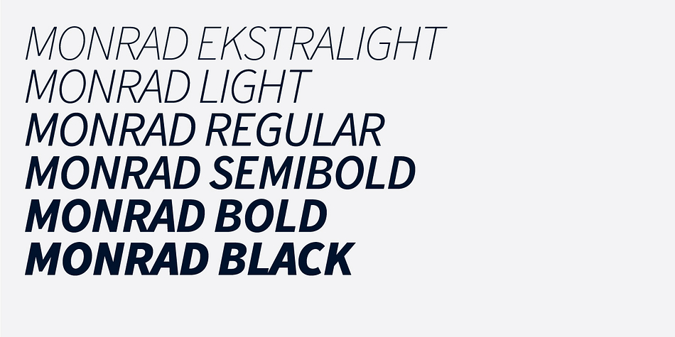 Monrad Grotesk is a twelve font, sans serif family by JC Design Studio.
