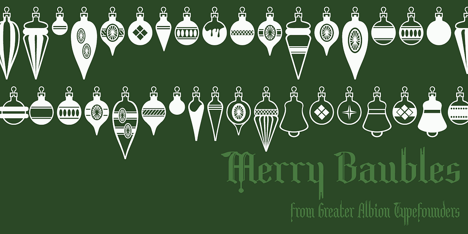 Merry Baubles is a set of fleurons in the form of traditional painted glass Christmas Tree ornaments.