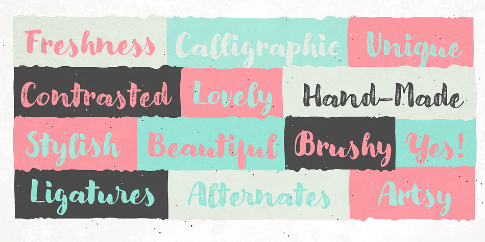 All three fonts include a hand-painted set of ornaments, swashes and alternates to limitlessly customize and decorate your texts, accessible through Opentype features. 

Modern Love Caps is the fourth font, a handwritten Sans Serif that ties the family together with its simplicity and readability.