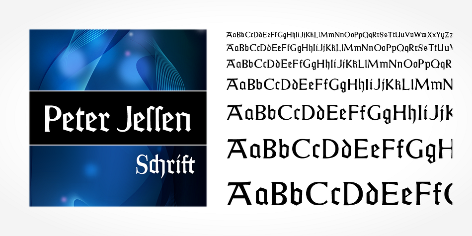 "Petter Jessen Schrift Pro" is a classic blackletter font of its epoch which inspires you to create vintage-looking designs with ease.