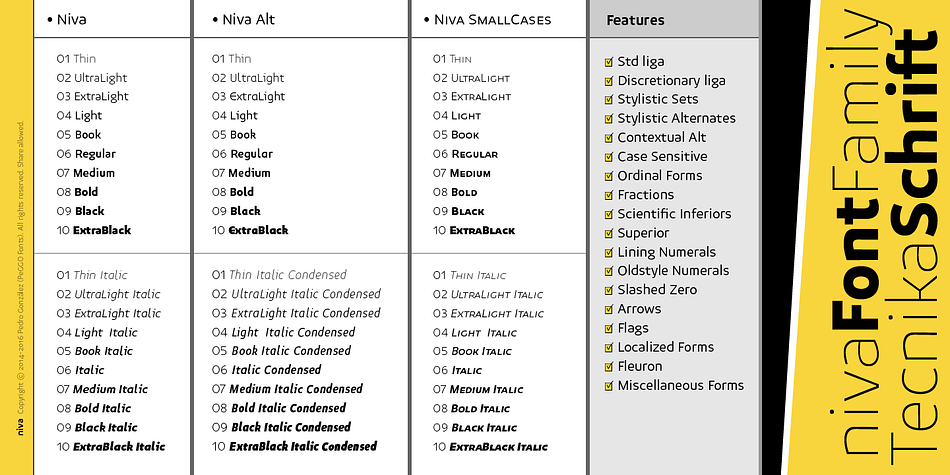 The creative idea follows concepts like future, technology, science, the structural principle focus in simplify complex details on letterforms ‘clean corners’ giving a luminous and sophisticated design with a ‘technologique’ touch, built in legible proportions which works as well as ‘display (titles)’ and even at small ‘text’ requirements.