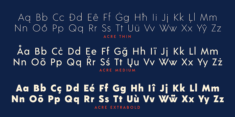 Displaying the beauty and characteristics of the Acre font family.