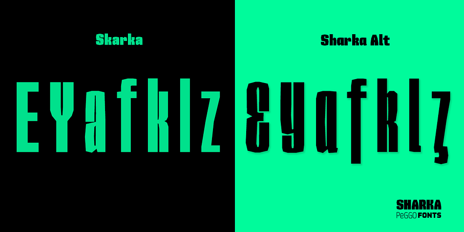 Sharka is a twenty-one font, display sans family by PeGGO Fonts.