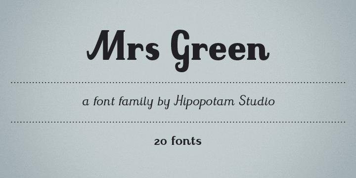 Mrs Green is a great typeface for short texts, invitations, headlines, logotypes and advertising.