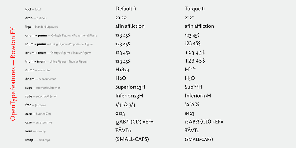 Rowton Sans FY font family example.