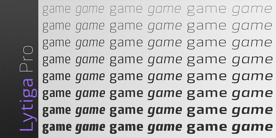 The family contains 16 fonts: 8 weights from thin to black and italics.