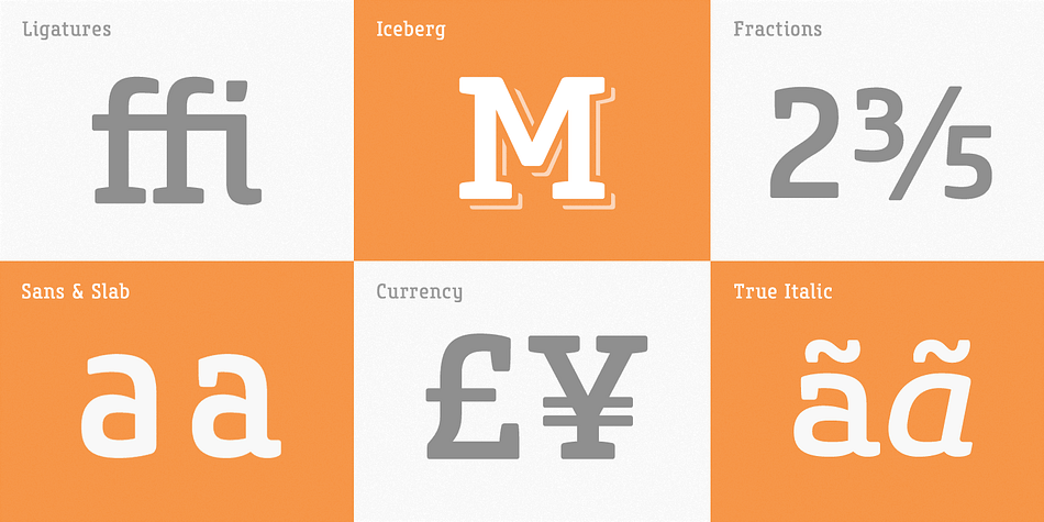 Combination fonts such as Core Slab M Ice, Berg and Iceberg are also available.