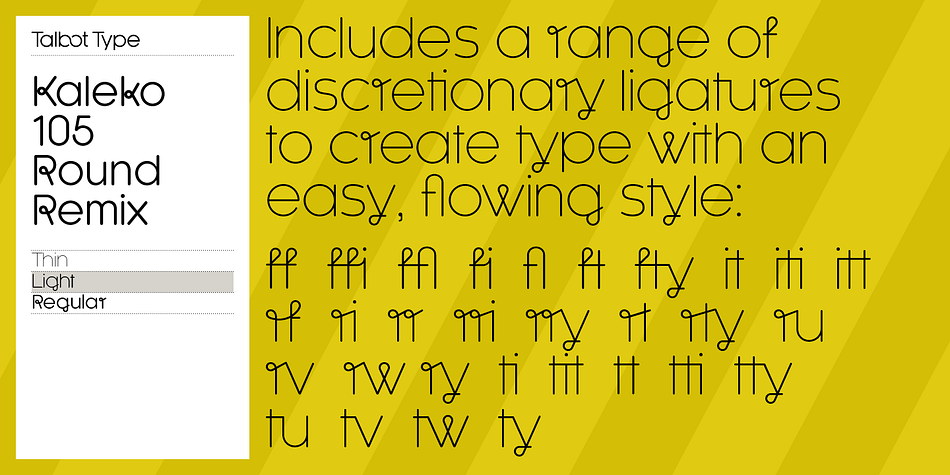 Emphasizing the favorited Kaleko 105 Round Remix font family.