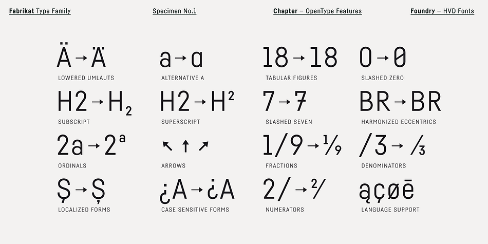 Displaying the beauty and characteristics of the Fabrikat font family.