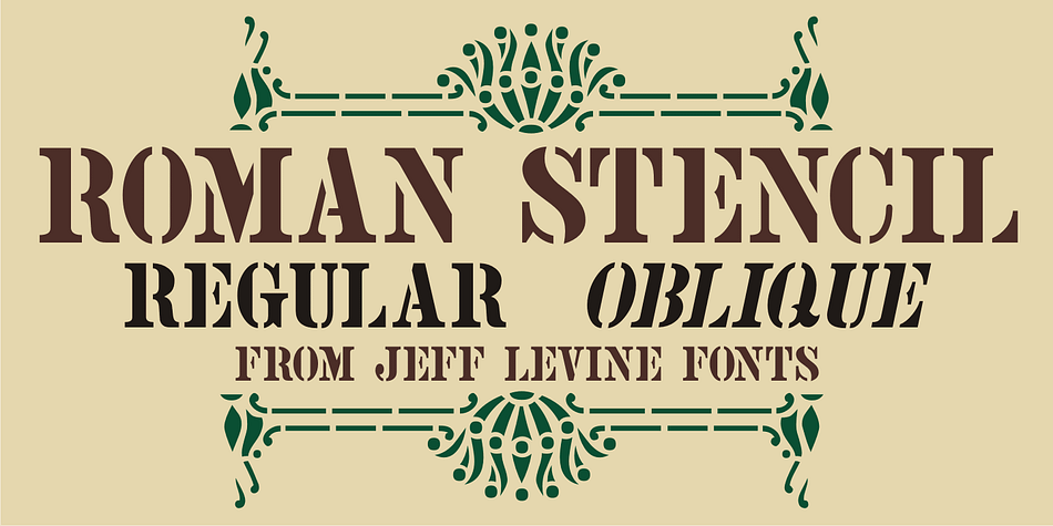 Roman Stencil JNL is a condensed version of the classic Roman typeface found on many vintage hand-punched brass stencils made for packing and shipping merchandise.
