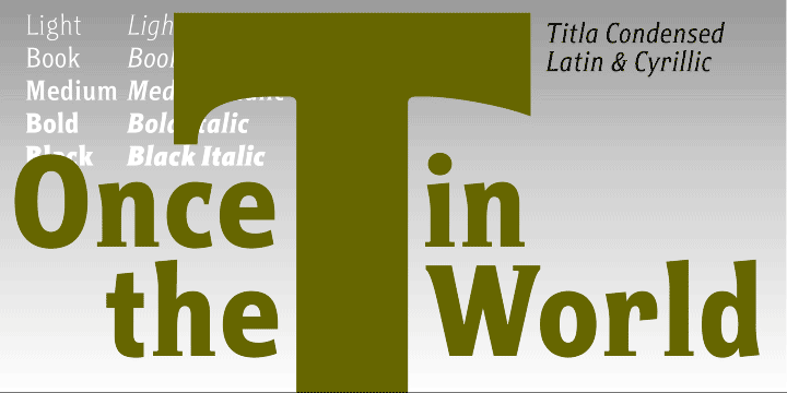 The name of the font Titla emphasizes its heading and display functionality.