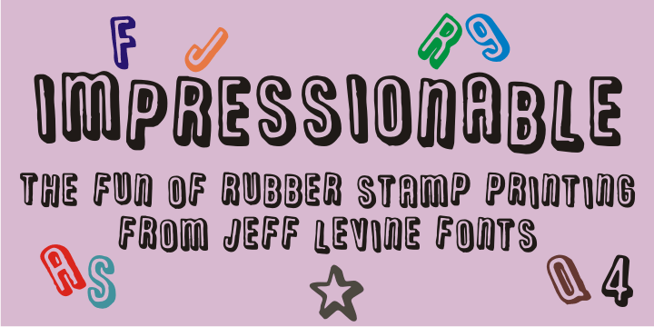 Impresssionable JNL is a font created from samples printed from a vintage rubber stamp toy set.