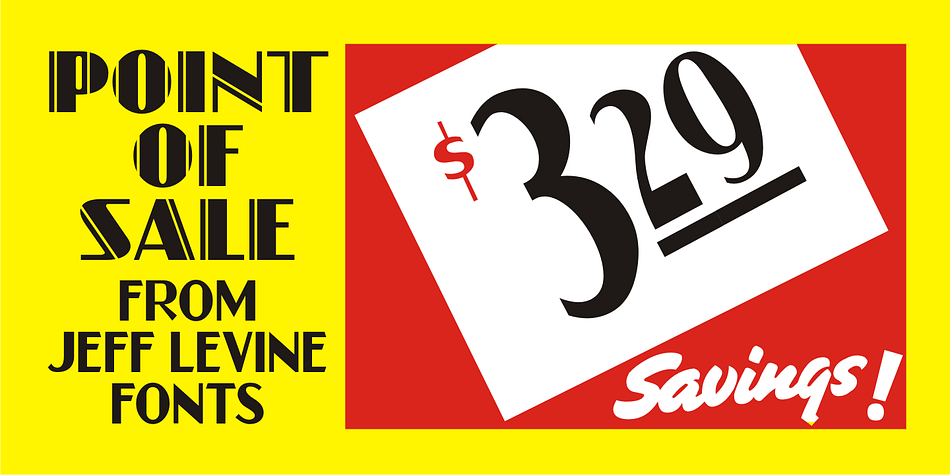 Point of Sale JNL is a specialty font for producing retro-style price cards, tags, stickers, labels and similar items.  Within this design are a large set of numerals and two smaller sets of numerals.