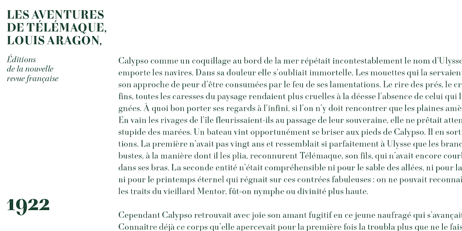 Télémaque FY is an eight font, serif family by Black Foundry.
