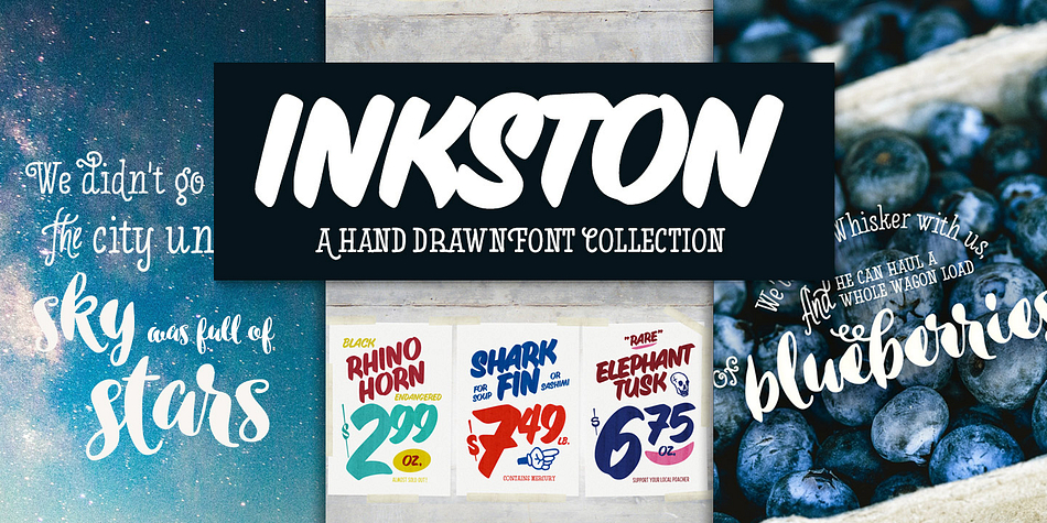 Inkston is a hand drawn font collection of six different types and several versions and a set of extras.