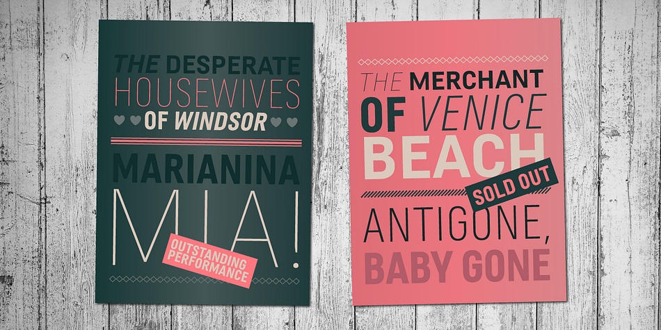 Emphasizing the popular Marianina Extended FY font family.