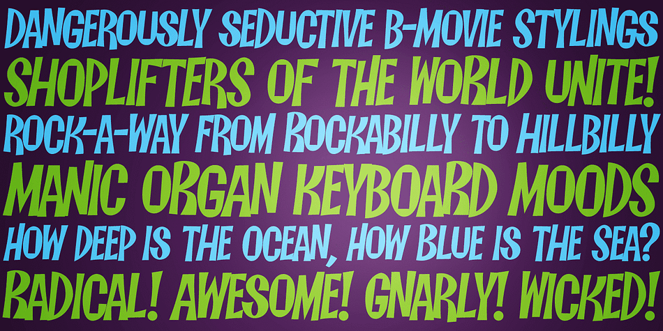 An offbeat alternate caps typestyle inspired by the cover of a vintage LP titled, Organ Moods by Jerry Thomas.