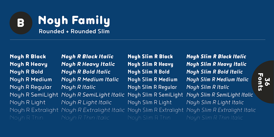 Noyh includes OpenType Standard Ligatures and has extensive Latin language support.