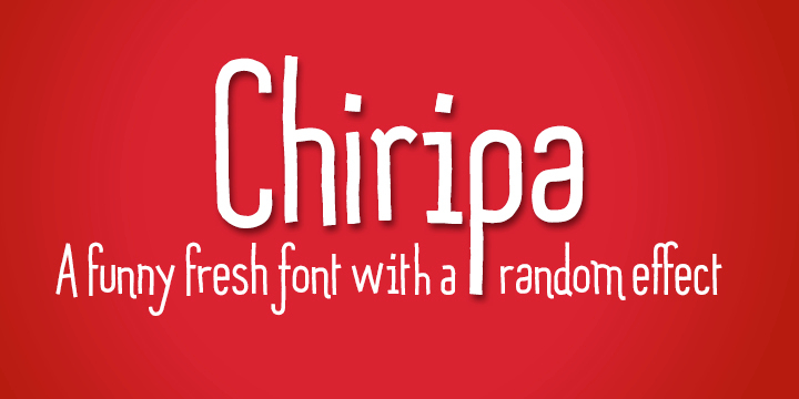 Chiripa is a casual, handcrafted, display font that gets a semi-random effect rotating between three different sets of characters (with Contextual Alternates on).