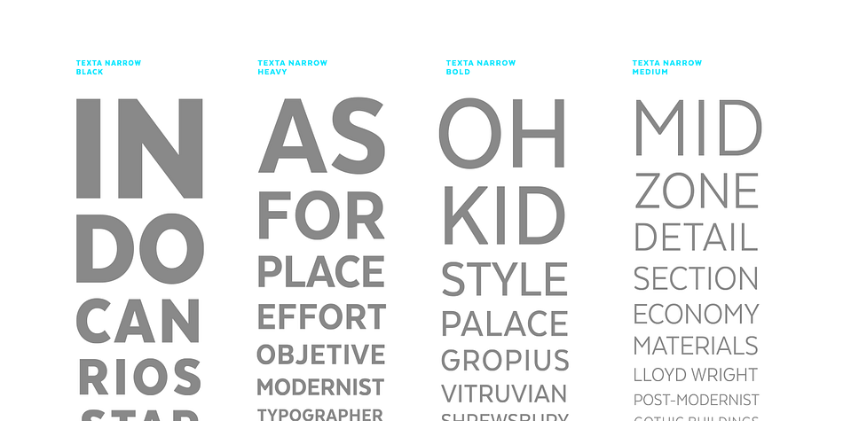 Texta Narrow font family example.