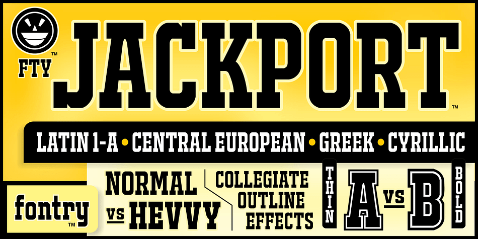 The FTY Jackport family is an athletic font disguised as an Old-West font.