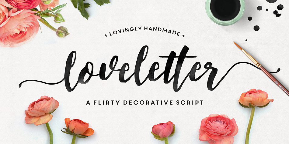 Introducing Loveletter Script - an elegant, flirty, calligraphy-style script with decorative end characters and a dancing baseline!