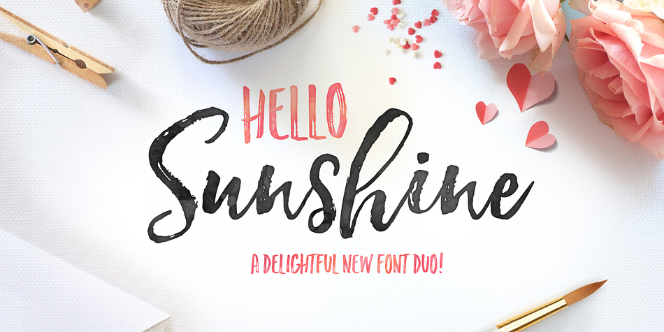 Hello Sunshine Font duo is a textured brush script set with beautifully brushed letters and a sweet nature.