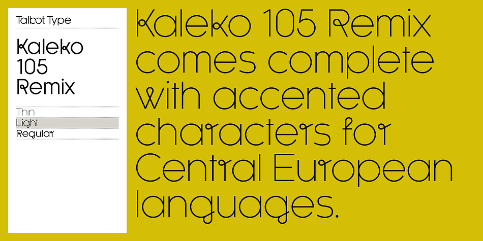 Kaleko 105 Remix font family example.
