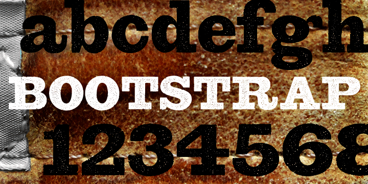 Broken in but none the worse for wear, the OpenType versions of Bootstrap and Bootstrap Alternate have 52 ligature features that automatically substitute a unique pair of distressed characters when any upper or lower case letter is keyed twice in a row, as well as features for Old Style Numerals and Small Caps.