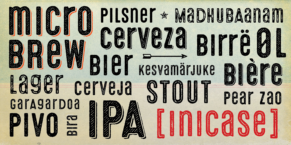 Microbrew Unicase has 14 individual styles plus a very functional set of catchwords, and a fresh and eclectic set of retro-style ornaments.