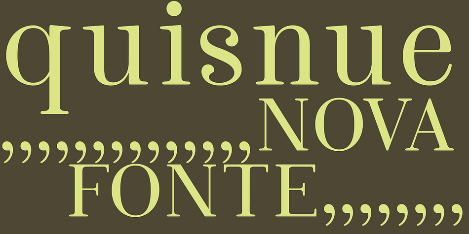 Quisnue is a font for small and long texts and is ideal for embalage, advertising, publishing, logo, poster, signage.