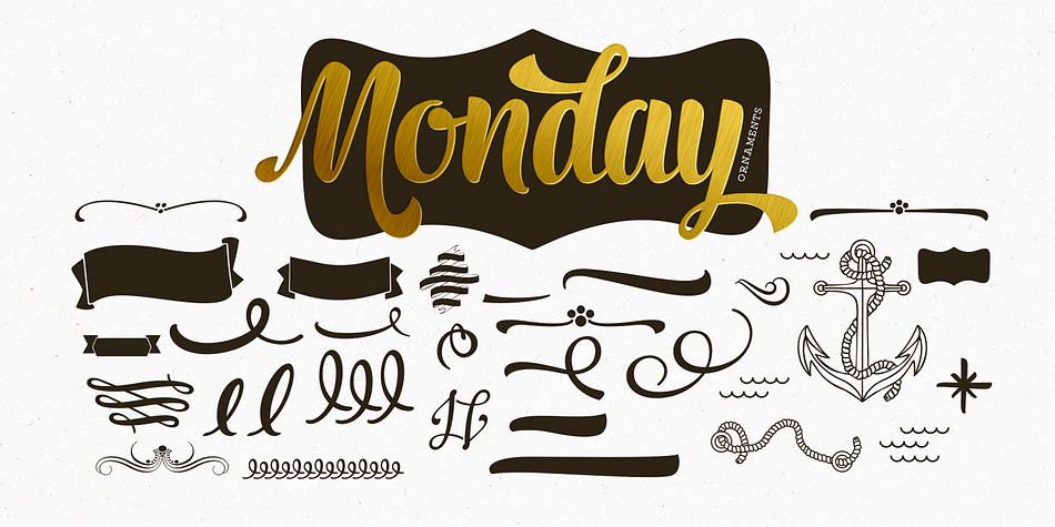 Monday font family sample image.