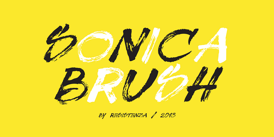 Sonica Brush font family sample image.