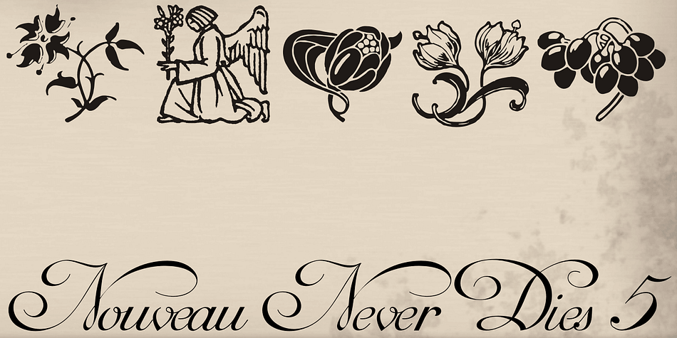 Nouveau Never Dies is a a five font family.
