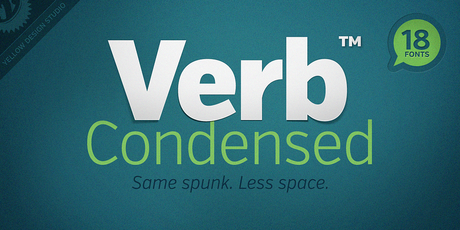 Verb Condensed from Yellow Design Studio is a modestly condensed version of the original Verb family, taking on more classic sans-serif proportions.