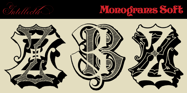 Intellecta Monograms Soft font family sample image.