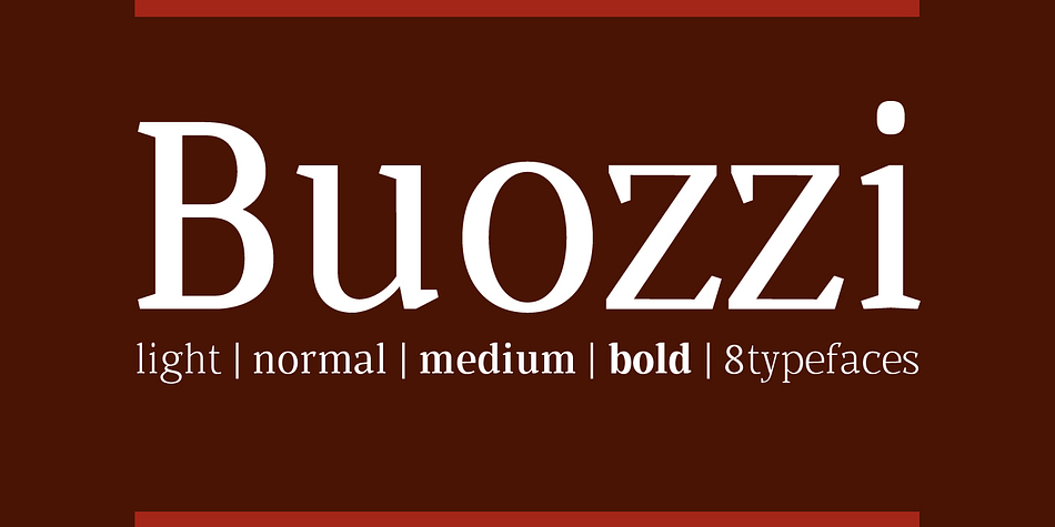 Buozzi is an eight font, serif family by Sea Types.