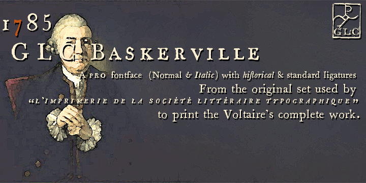 This family was created inspired from the well-known Baskerville Roman and Italic typefaces created by John Baskerville, the English font designer.