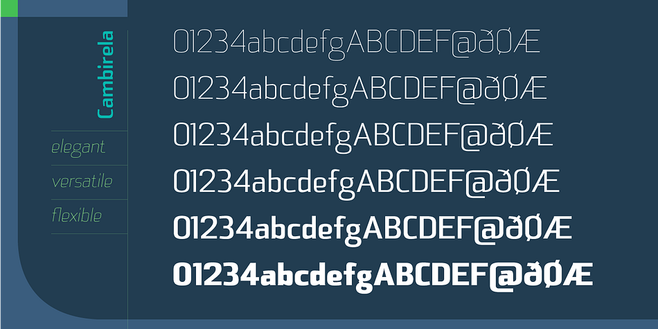 Cambirela font family sample image.