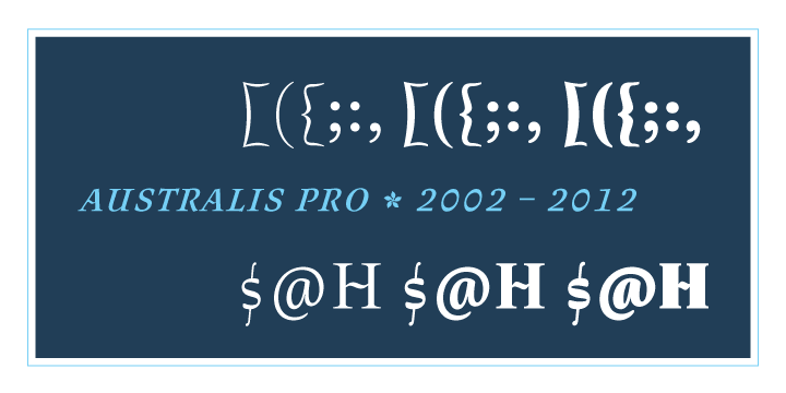 Australis Pro is a six font, serif family by Latinotype.