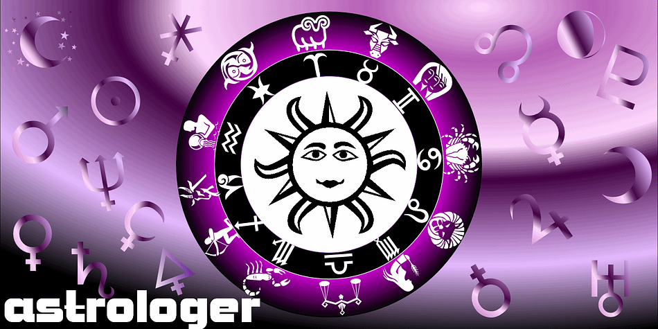 Contains over 130 symbols based on the Western astrology system - it features the 12 zodiac signs, the 12 astrology symbols, the 12 corresponding planets, along with the 30 phases of the moon and charting signs.