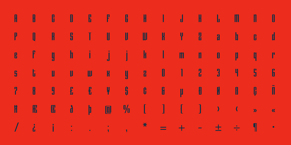 This typeface is composed of a family of 5 Weight and has a total of 455 characters each one.