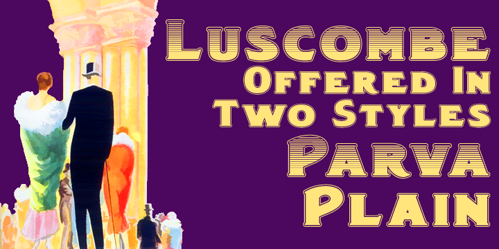 Luscombe is a boisterous and lively display face, recalling the shaded and outlined faced much beloved of 1920s poster and advertising artists, while offering a regularity of outline that those faces often did not achieve.