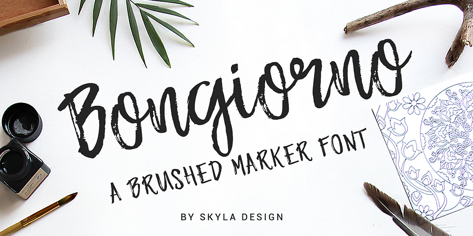 Bongiorno is a brushed marker script with a rough edge and loads of texture for a brushed look.